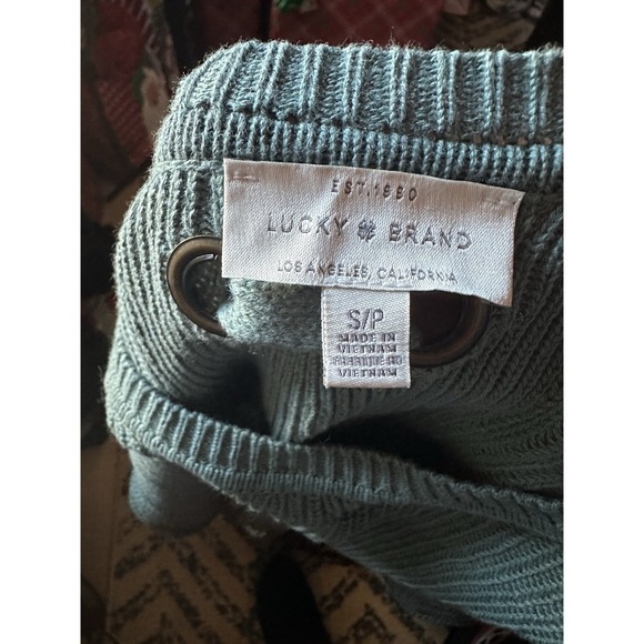 Lucky Brand Sweater Women's Small Seaglass Green Blue Sleeve Lace Up Back - Picture 4 of 6